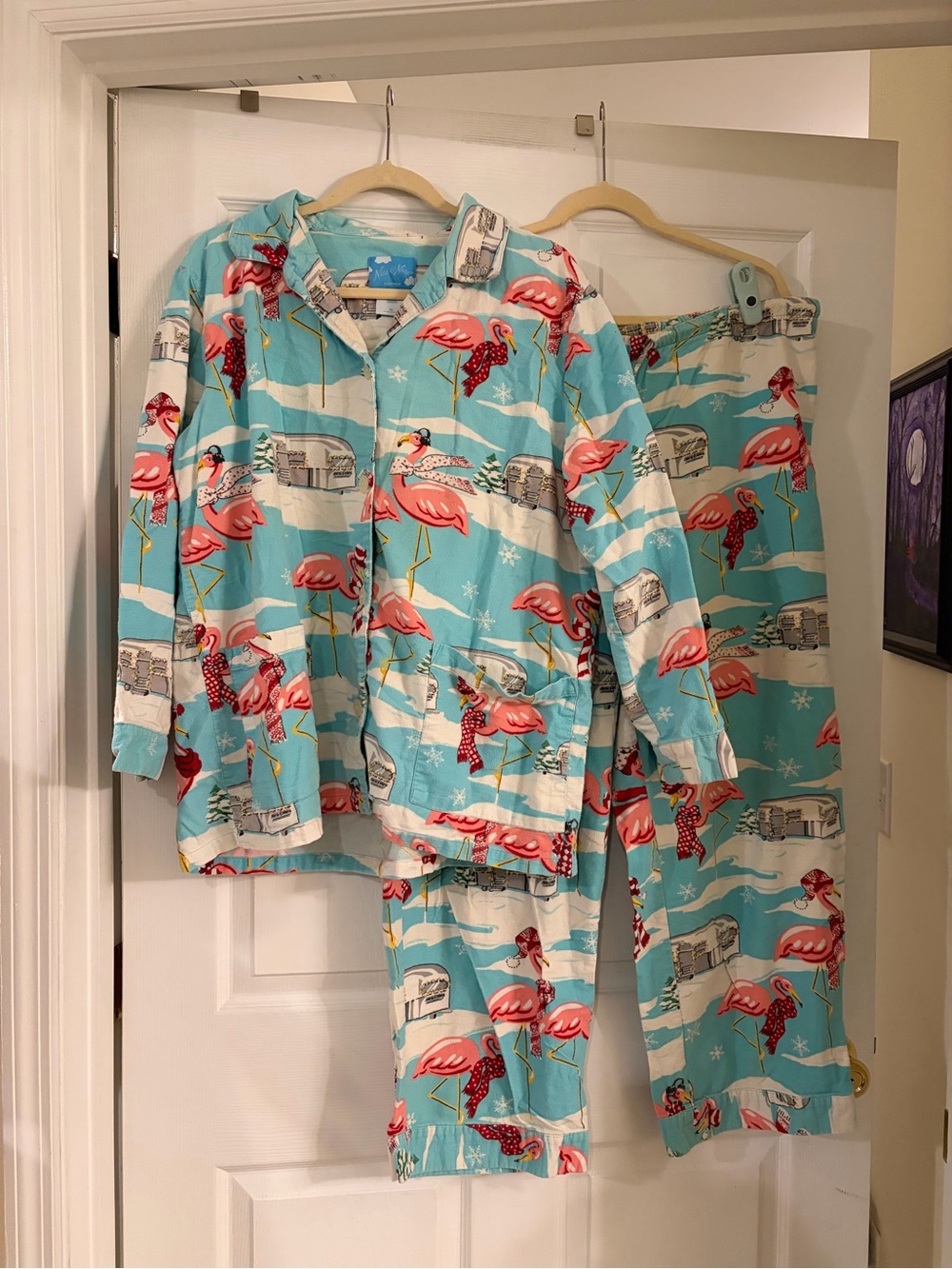 Nick & Nora Camper and Flamingo Christmas Pajamas set flannel cotton women’s XL